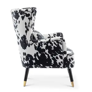 Cow Print Fabric Victoria Accent Chair with Footstool