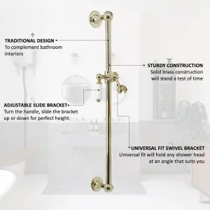 ENKI Gold Traditional Brass & Ceramic Shower Slider Rail Kit ES025