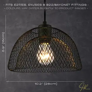 Industrial and Modern Double Mesh Wire 26cm Pendant Light Shade in Matte Black