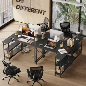 L-Shaped Desk (120 or 140cm x 90cm) Corner Desk with Adjustable Shelves by Aliff Black / 74cm H x 120cm W x 90cm D