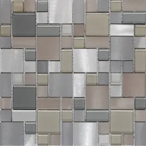 Tourino Grey Gloss & matt Glass effect Flat Aluminium & glass Mosaic tile sheet, (L)300mm (W)300mm