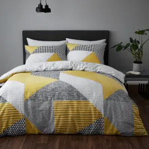 Catherine Lansfield Bedding Larsson Geo Duvet Cover Set with Pillowcase Ochre