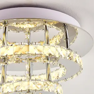 Modern Double Tiers Round Crystal Chrome Effect LED Ceiling Light Fixture 30cm Dimmable