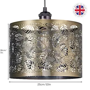 Contemporary Antique Brass Metal Pendant Light Shade with Fern Leaf Decoration