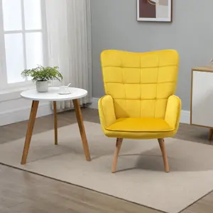 HOMCOM Modern Accent Chair Velvet-Touch Tufted Wingback Armchair, Yellow