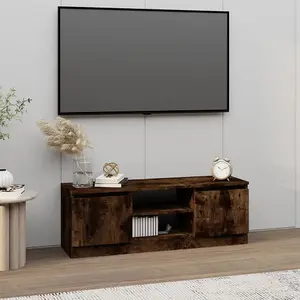 Berkfield TV Cabinet with Door Smoked Oak 102x30x36 cm