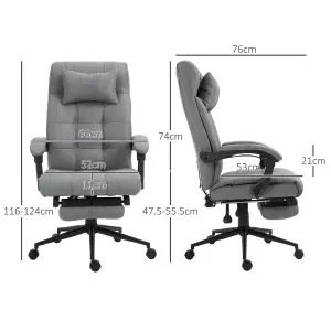 Vinsetto Reclining Home Office Chair Conference Work Support Adjustable Rolling Swivel with Armrest Lumber and Footrest Light Grey