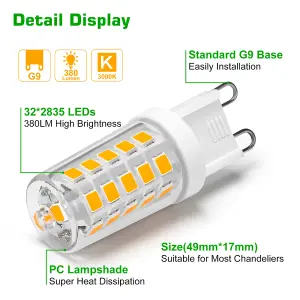 WOWLED 10 X G9 LED Light Bulbs, 3W Warm White, Equivalent to 35W G9 Halogen Bulbs,3000K 230V for Living Room Light Bedroom Light