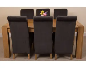 Kuba 180 x 90 cm Chunky Oak Dining Table and 6 Chairs Dining Set with Montana Black Fabric Chairs