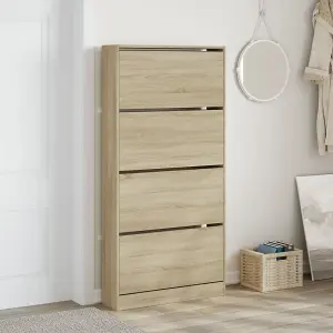 Shoe Cabinet with 4 Flip-Drawers Sonoma Oak 80x21x163.5 cm