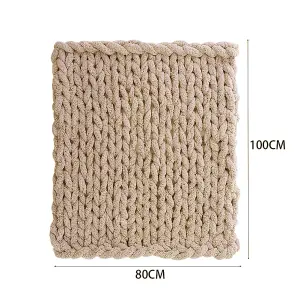 Khaki Soft Handwoven Knitted Chenille Blanket for Couch and Bed 100cm L x 80cm W