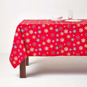 Homescapes Cotton Christmas Red Snowflake Tablecloth, 54 x 90 Inches