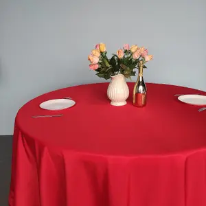 Neel Blue Polyester Tablecloth Round 70" - Red