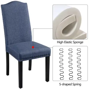 Yaheetech Set of 2 Blue Classic Fabric Upholstered Dining Chair with Nailhead Trim