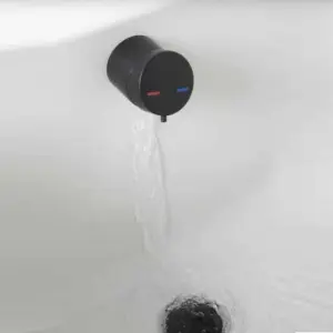 ENKI Matte Black Clicker Round Temperature Control Bath Mixer Filler with Overflow & Waste W52