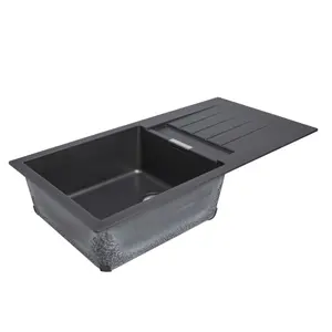 Cooke & Lewis Galvani Polished Grey Composite quartz 1 Bowl Sink & drainer 500mm x 1000mm