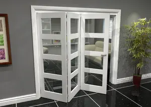 Green & Taylor White Primed Shaker 4 Lite Clear Glass Roomfold Internal Bi-folding Doorset - 2133 x 2060 x 133mm (WxHxT)