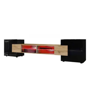 Merano Wide TV Unit with Storage & Led Lighting -Wotan Oak / Black Matt