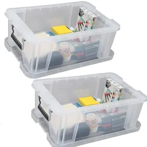 3 x 36 Litre Multipurpose Strong Reinforced Clear Snap Closure Storage Containers With Lids & Handles