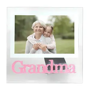 Pink Glitter Grandma Picture Frame in Transparent Glass with Bevelled Sides