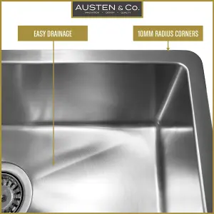 Austen & Co. Roma Stainless Steel Large Inset/Undermount Single Bowl Kitchen Sink. Lifetime Guarantee, Fast Delivery