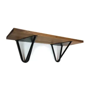 Solid Pine Rustical Shelf Medium Oak Black Hairpin Bracket Style 20x60cm