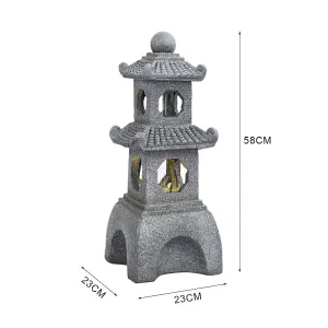 Grey Tiered Pagoda Resin Garden Fountain Water Feature LED Lighted with Solar Panel