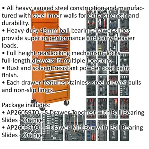 Comprehensive 1179 Piece Tool Kit with 14 Drawer Topchest and Rollcab - Orange