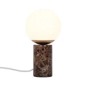 Nordlux Lilly Marble Indoor Living Dining Bedroom Table Lamp In Brown (Diam) 15cm