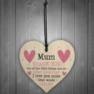 I Love You Mum Gifts Hanging Sign Thank You Gift For Birthday Mothers Day Plaque Heart