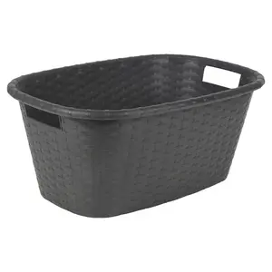 Plastic Laundry Basket with Handles Black