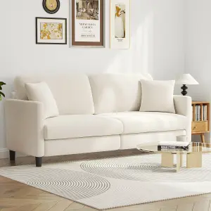 193cm Sofa Couch for Living Room,Comfy Teddy Fleece Loveseat Sofa,Extra Deep Seat Couches ,Neche Tool-Free, Beige White