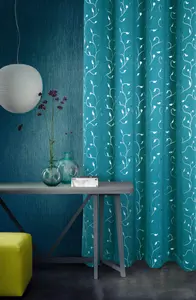 Home Curtains Victoria Metallic 108w x 72d" (274x183cm) Teal Eyelet Curtains (PAIR)