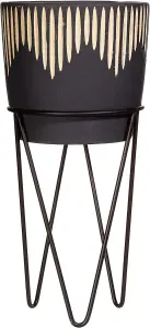 Sass & Belle Black Sgrafitto Planter With Wire Stand