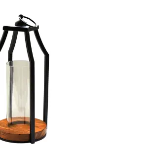 Felicity Circular Base Lantern in Acacia Wood/Black H30cm W14cm