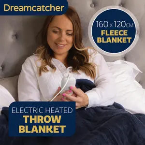 Dreamcatcher Sherpa Fleece Polyester Heated Electric Throw Blanket 160cm x 120cm Navy Blue