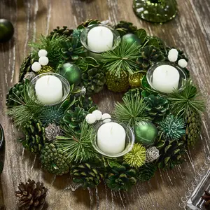 Woodland Green Round Table Centrepiece Christmas Decoration Candle Holder Tealight Holder 30cm