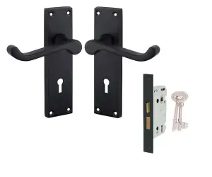 Golden Grace Victorian Scroll Lever Lock Door Handles 150mm x 40mm Matt Black Finish with Black 3 Lever Lock and Keys