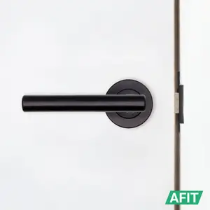 AFIT Matt Black Internal Door Handle - 4 Pairs Matt Black Lever on Rose Round T-Bar Handles- Olvera Range