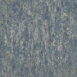 Holden Decor Industrial Texture Navy Blue Metallic Gold Wallpaper 12842