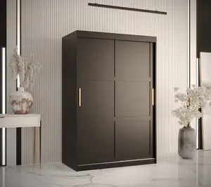 Ramiro I Contemporary 2 Sliding Door Wardrobe 5 Shelves 2 Rails Black Matt (H)2000mm (W)1200mm (D)620mm