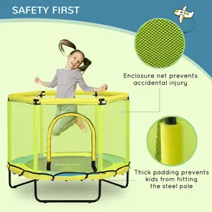 ZONEKIZ 4.6FT Kids Trampoline with Enclosure Safety Net for 3-10 YearsYellow