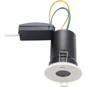 Fire Rated IP65 Recessed Ceiling Downlight - 50W GU10 - Fixed - Matt White Light