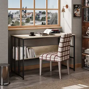 Modern Metal Framed Wooden Office Study Desk with Shelf