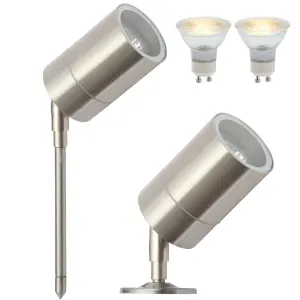 Outdoor Garden Spike Light with Dual Mount: Twin Packs & 2x GU10s: Stainless Steel