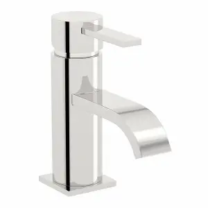 Nes Home Urban Curve Flat Spout Bathroom Basin Mixer Tap and Pop-Up Waste