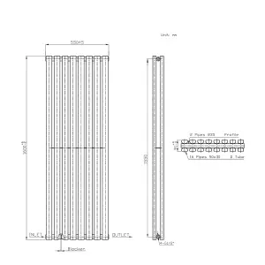 Rinse Bathrooms 1600 x 550mm White Vertical Designer Radiator Rad Double Column Radiator Rad Rectangular Flat Panel