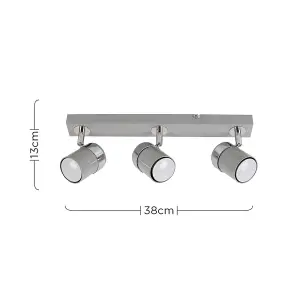 ValueLights Rosie 3 Way Adjustable Gloss Grey and Silver Chrome Straight Bar Ceiling Spotlight Fitting