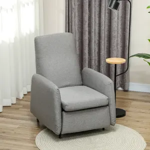 HOMCOM Push Back Recliner Chair Fabric Reclining Armchair for Bedroom Grey