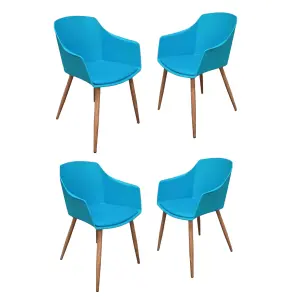 Eden Dallas Dining Table Chairs Set of 4, an Oak Dining Table & 4 Blue Plastic Chairs w/ Arms, leather Cushions, Dining Set